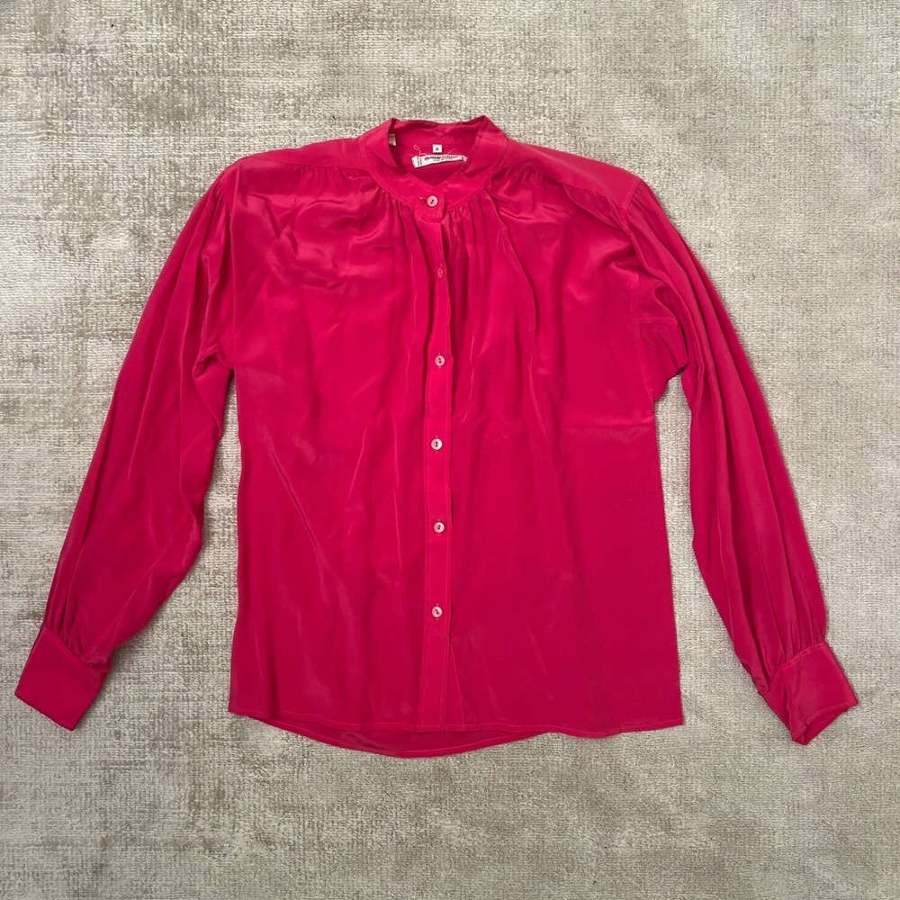Saint Laurent Rive Gauche Hot Pink Silk vintage button up blouse Size 2 Feminine - Picture 8 of 14